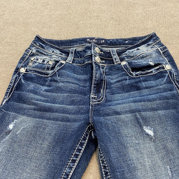 Miss Me Bootcut Jeans Womens 29 Medium Wash Stretch Rhinestone Embroidered Boho - Picture 3 of 13